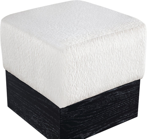 Faye Cream Velour Fur Fabric Upholstered Ottoman, 1 Piece (Style 2)