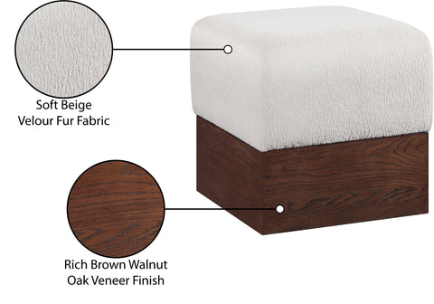 Faye Beige Velour Fur Fabric Upholstered Ottoman, 1 Piece (Style 2)
