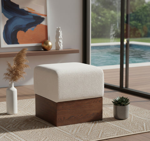 Faye Beige Velour Fur Fabric Upholstered Ottoman, 1 Piece (Style 2)