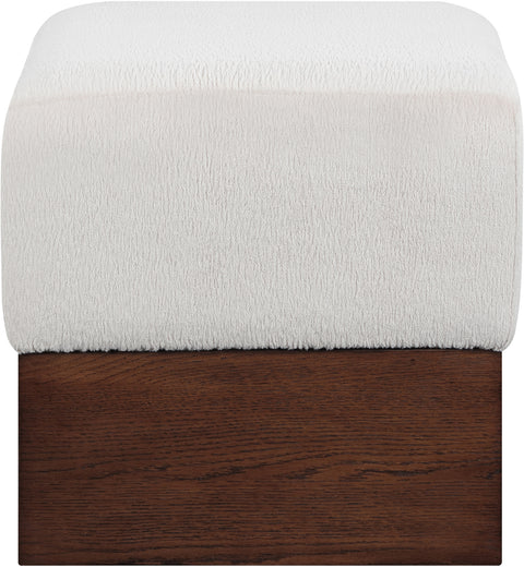 Faye Beige Velour Fur Fabric Upholstered Ottoman, 1 Piece (Style 2)