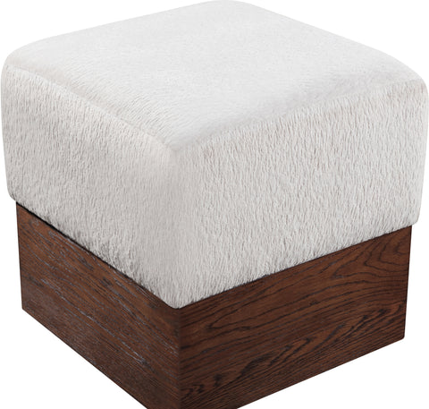 Faye Beige Velour Fur Fabric Upholstered Ottoman, 1 Piece (Style 2)