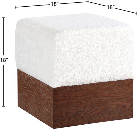 Faye Cream Velour Fur Fabric Upholstered Ottoman, 1 Piece (Style 3)