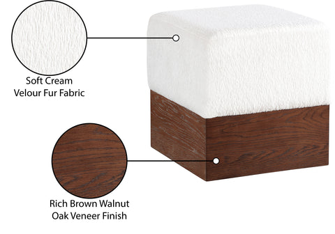 Faye Cream Velour Fur Fabric Upholstered Ottoman, 1 Piece (Style 3)