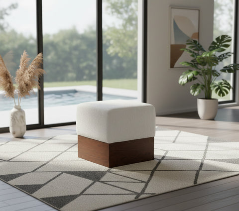 Faye Cream Velour Fur Fabric Upholstered Ottoman, 1 Piece (Style 3)