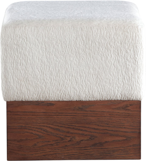 Faye Cream Velour Fur Fabric Upholstered Ottoman, 1 Piece (Style 3)