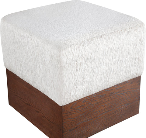 Faye Cream Velour Fur Fabric Upholstered Ottoman, 1 Piece (Style 3)