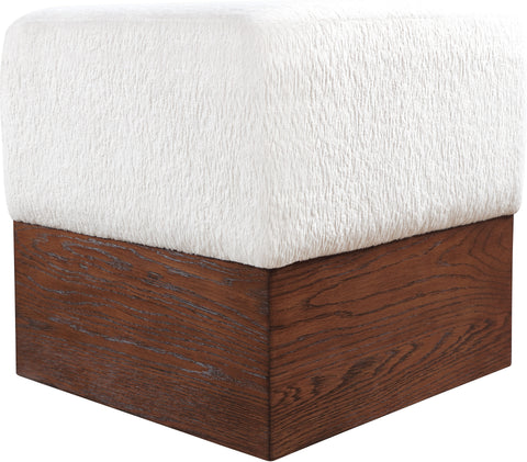 Faye Cream Velour Fur Fabric Upholstered Ottoman, 1 Piece (Style 3)