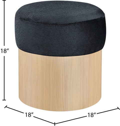 Celine Black Velour Fur Fabric Upholstered Ottoman, 1 Piece