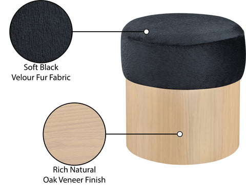 Celine Black Velour Fur Fabric Upholstered Ottoman, 1 Piece