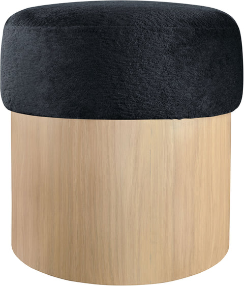 Celine Black Velour Fur Fabric Upholstered Ottoman, 1 Piece