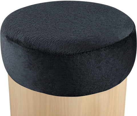 Celine Black Velour Fur Fabric Upholstered Ottoman, 1 Piece