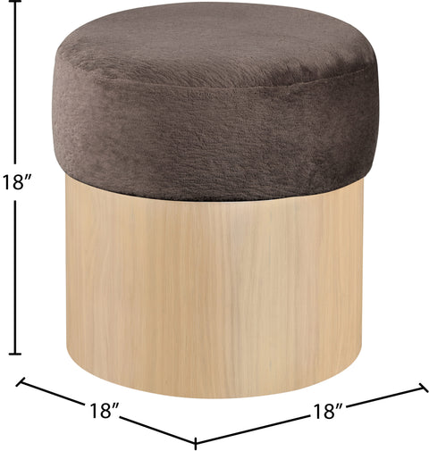 Celine Brown Velour Fur Fabric Upholstered Ottoman, 1 Piece