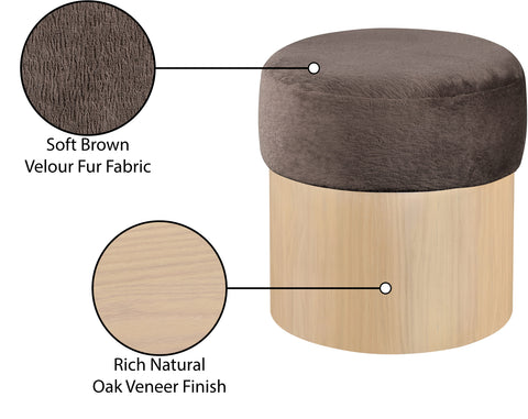 Celine Brown Velour Fur Fabric Upholstered Ottoman, 1 Piece