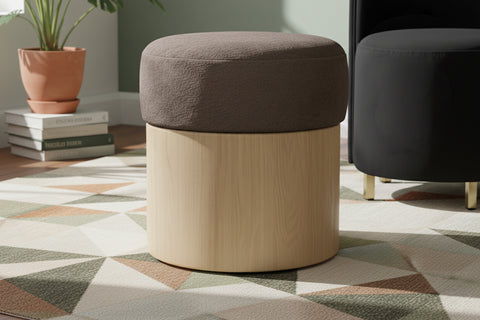 Celine Brown Velour Fur Fabric Upholstered Ottoman, 1 Piece