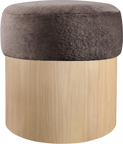Celine Brown Velour Fur Fabric Upholstered Ottoman, 1 Piece