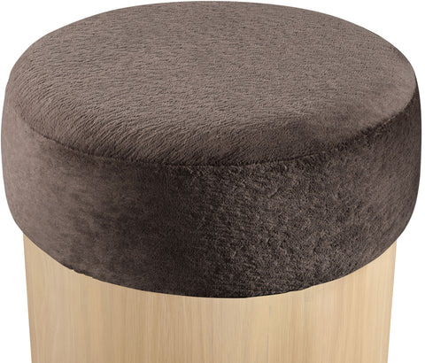 Celine Brown Velour Fur Fabric Upholstered Ottoman, 1 Piece
