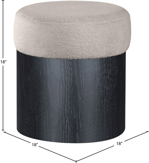 Celine Beige Velour Fur Fabric Upholstered Ottoman, 1 Piece