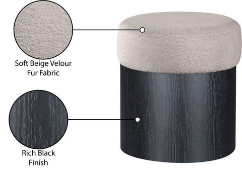 Celine Beige Velour Fur Fabric Upholstered Ottoman, 1 Piece