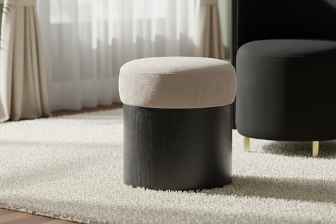 Celine Beige Velour Fur Fabric Upholstered Ottoman, 1 Piece