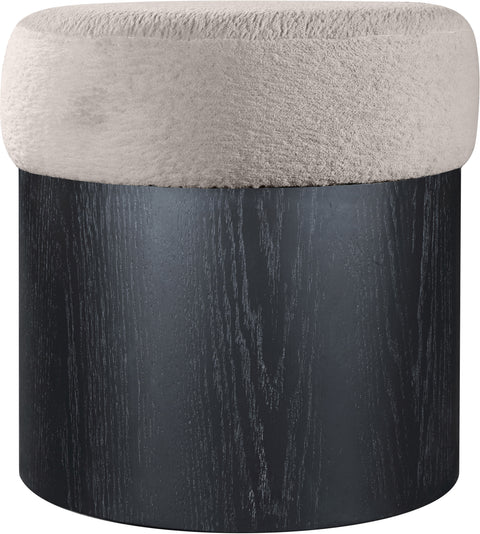 Celine Beige Velour Fur Fabric Upholstered Ottoman, 1 Piece