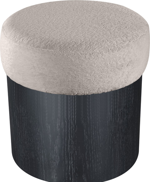 Celine Beige Velour Fur Fabric Upholstered Ottoman, 1 Piece