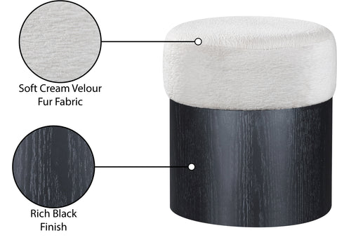 Celine Cream Velour Fur Fabric Upholstered Ottoman, 1 Piece (Style 2)