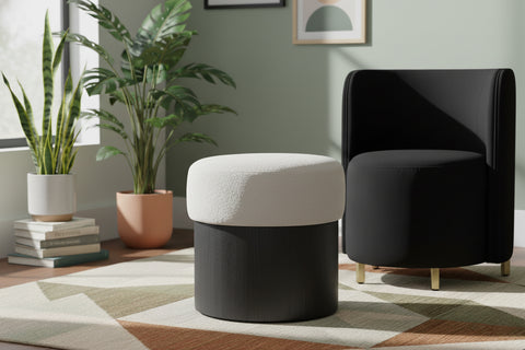 Celine Cream Velour Fur Fabric Upholstered Ottoman, 1 Piece (Style 2)