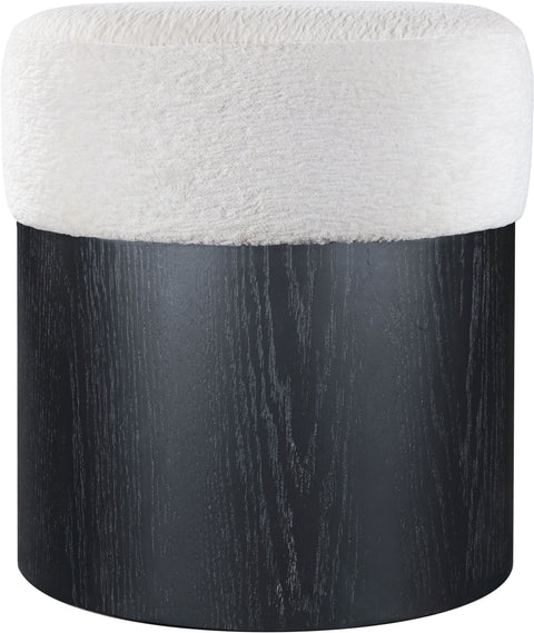 Celine Cream Velour Fur Fabric Upholstered Ottoman, 1 Piece (Style 2)