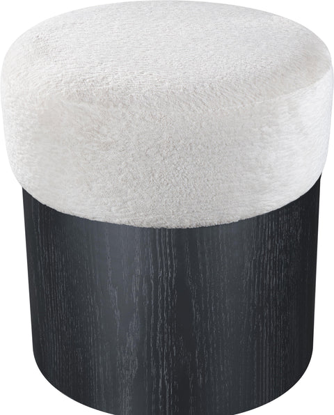 Celine Cream Velour Fur Fabric Upholstered Ottoman, 1 Piece (Style 2)