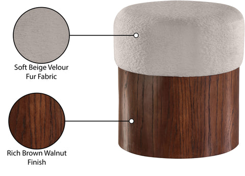 Celine Beige Velour Fur Fabric Upholstered Ottoman, 1 Piece (Style 2)