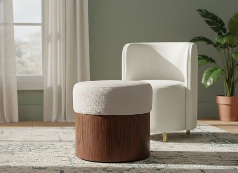 Celine Beige Velour Fur Fabric Upholstered Ottoman, 1 Piece (Style 2)