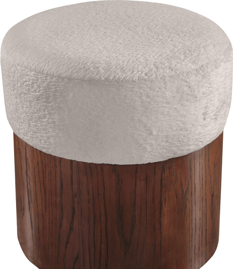 Celine Beige Velour Fur Fabric Upholstered Ottoman, 1 Piece (Style 2)