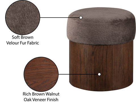 Celine Brown Velour Fur Fabric Upholstered Ottoman, 1 Piece (Style 2)