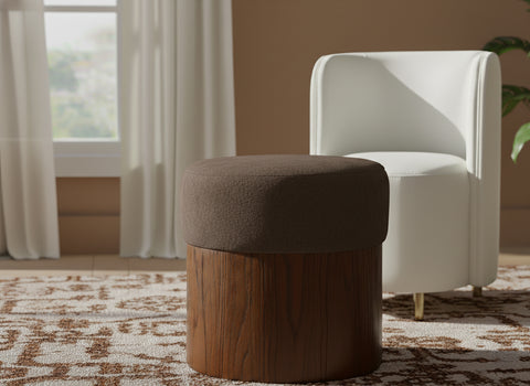 Celine Brown Velour Fur Fabric Upholstered Ottoman, 1 Piece (Style 2)