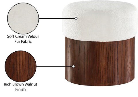 Celine Cream Velour Fur Fabric Upholstered Ottoman, 1 Piece (Style 3)