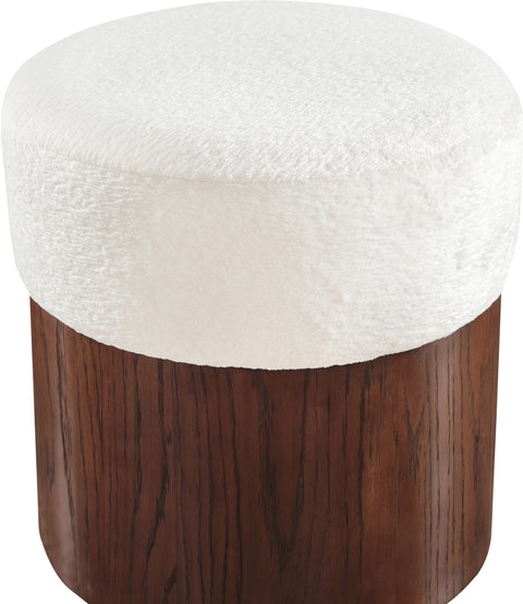 Celine Cream Velour Fur Fabric Upholstered Ottoman, 1 Piece (Style 3)