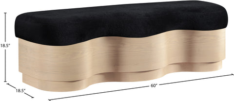 Dorian Black Velour Fur Fabric Upholstered Bench, 1 Piece
