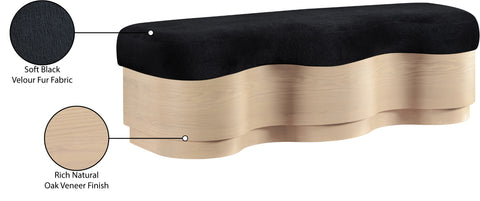 Dorian Black Velour Fur Fabric Upholstered Bench, 1 Piece