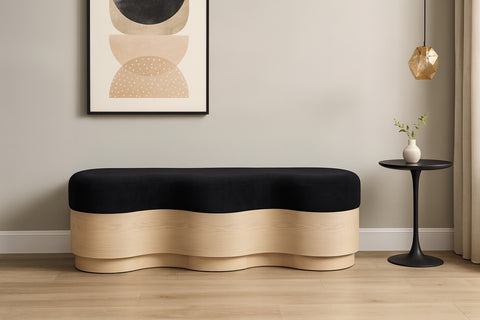 Dorian Black Velour Fur Fabric Upholstered Bench, 1 Piece