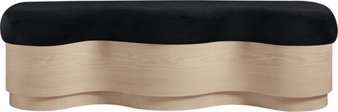 Dorian Black Velour Fur Fabric Upholstered Bench, 1 Piece