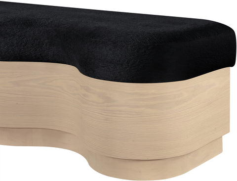 Dorian Black Velour Fur Fabric Upholstered Bench, 1 Piece