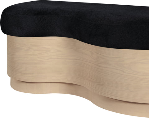 Dorian Black Velour Fur Fabric Upholstered Bench, 1 Piece