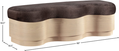 Dorian Brown Velour Fur Fabric Upholstered Bench, 1 Piece