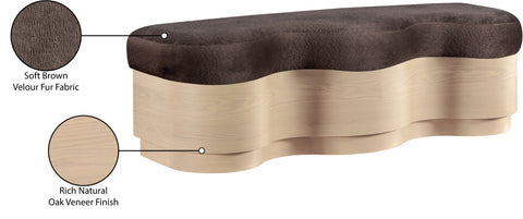 Dorian Brown Velour Fur Fabric Upholstered Bench, 1 Piece