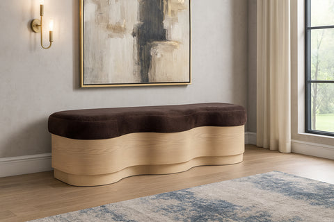 Dorian Brown Velour Fur Fabric Upholstered Bench, 1 Piece