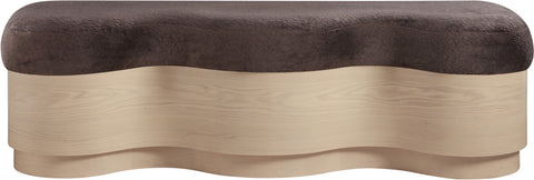 Dorian Brown Velour Fur Fabric Upholstered Bench, 1 Piece