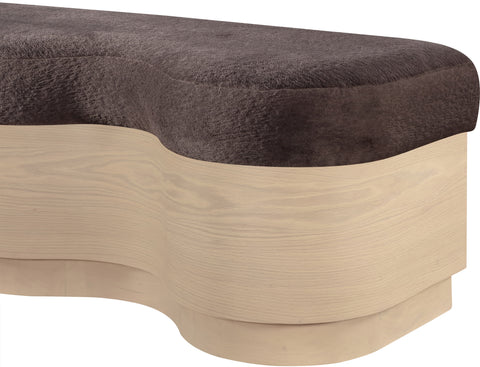 Dorian Brown Velour Fur Fabric Upholstered Bench, 1 Piece