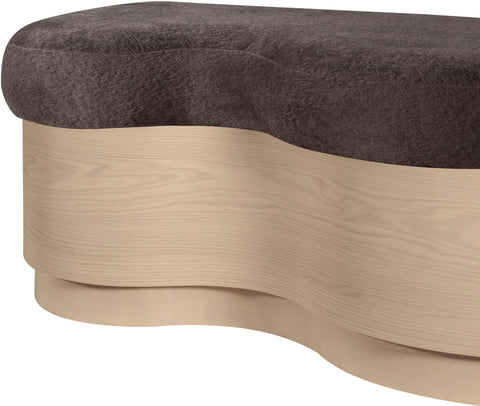 Dorian Brown Velour Fur Fabric Upholstered Bench, 1 Piece