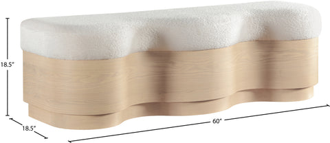 Dorian Cream Velour Fur Fabric Upholstered Bench, 1 Piece