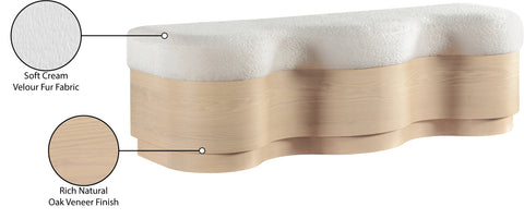 Dorian Cream Velour Fur Fabric Upholstered Bench, 1 Piece